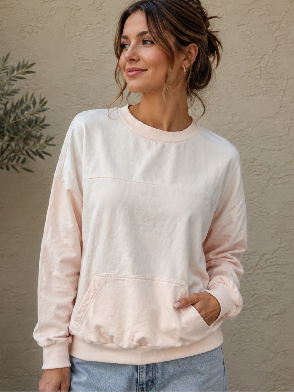 Young Fabulous Broke Sweatshirt Sz XS Peach Oversized Pullover Silk Panel